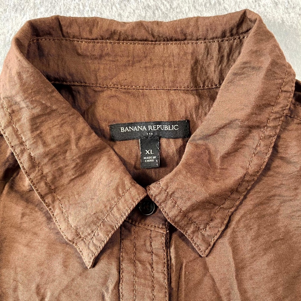 Banana Republic Shirt Dress Womens XL Brown Rayon Collared Button Front Casual - Picture 4 of 5